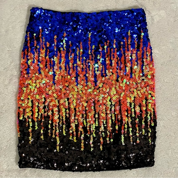 New Maner Colorful Sequined Pencil Mini Skirt Size S Pull On - Picture 2 of 10